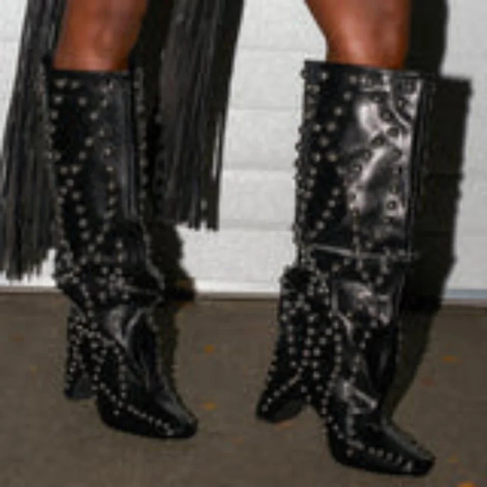 AKIRA AZALEA WANG WELLS BLACK EMBELLISHED BOOT Size 99 - Picture 1 of 1